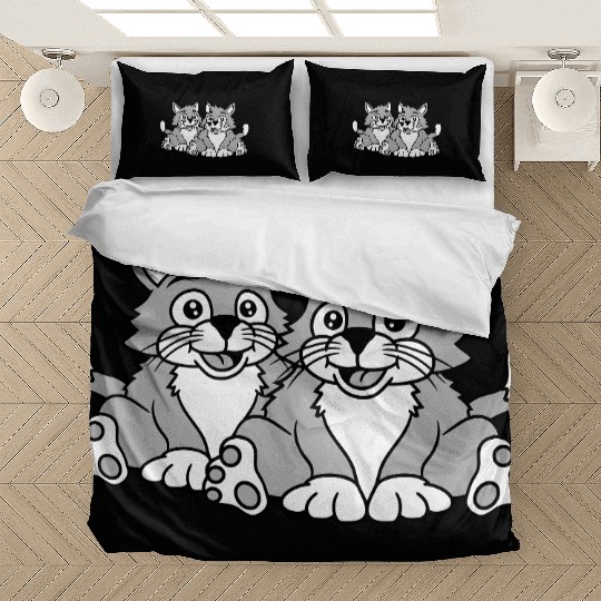 Two Happy Cats 2 Friends Love Couple Kitten Team Bedding Sets