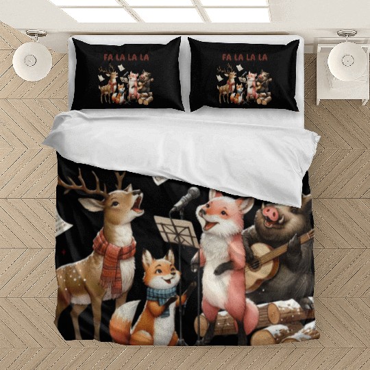 Fa La La La Woodland Choir Christmas Vibes Bedding Sets