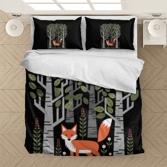Cottagecore Fox in enchanting Birch Forest Bedding Sets