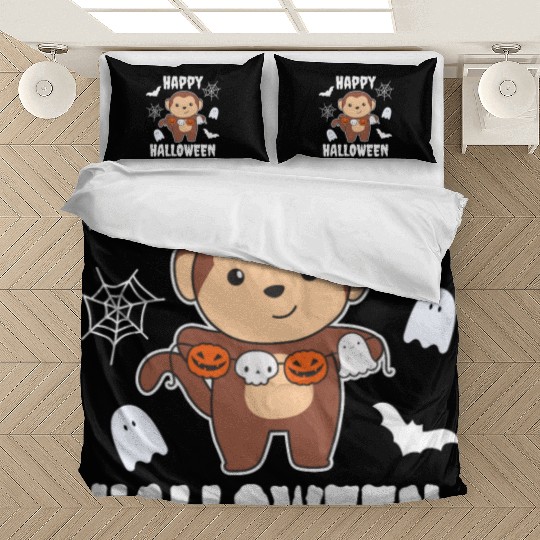 Monkey Happy Halloween Pumpkin Bat Costume Bedding Sets