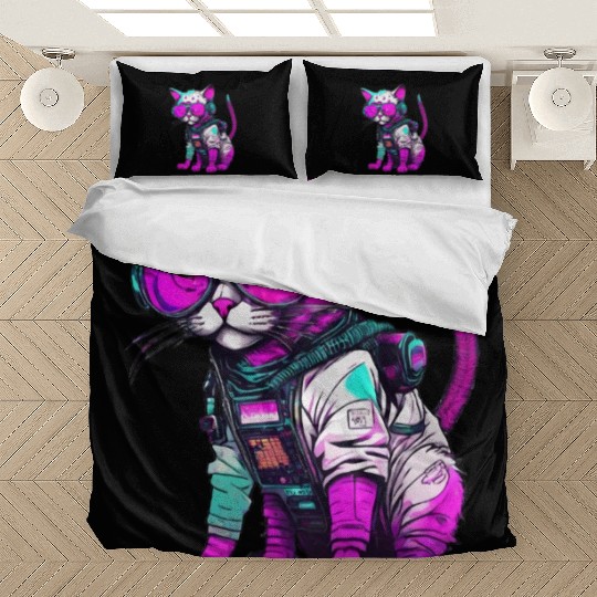 Punk Space Cat with Neon Goggles Bedding Sets
