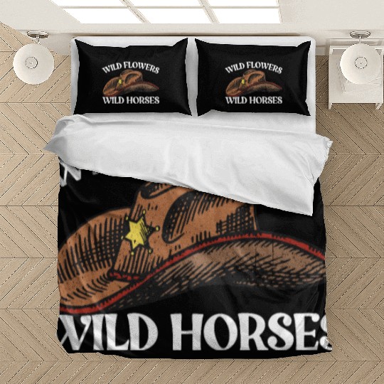Wild Flowers Wild Horses Cowboy Hat Women's Bedding Sets