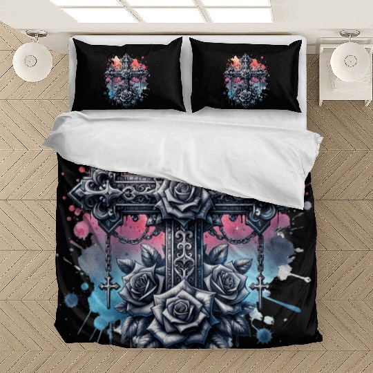 Gothic Collection - Crosses Roses Pastel B/ground Bedding Sets