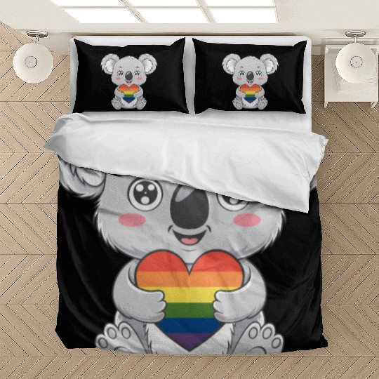 Cute Koala Holding Rainbow Heart LGTBQ Pride Bedding Sets