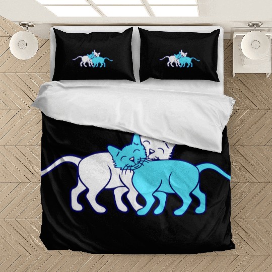 2 Happy Cats Friends Team Two Cuddling Love Couple Bedding Sets