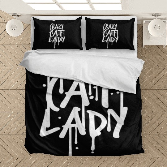 Crazy Cat Lady Text Love Saying Quote Weird Woman Bedding Sets