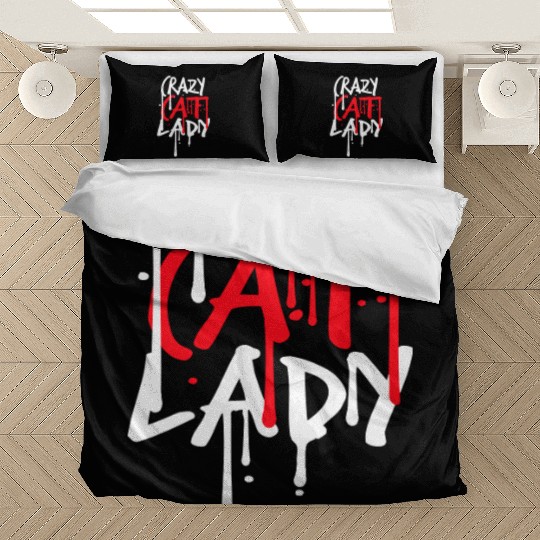 Crazy Cat Lady Text Love Saying Quote Weird Woman Bedding Sets