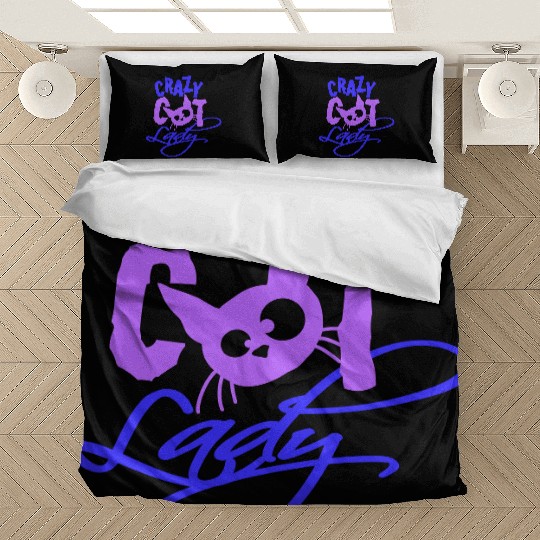 Crazy Cat Lady Text Love Saying Quote Weird Woman Bedding Sets