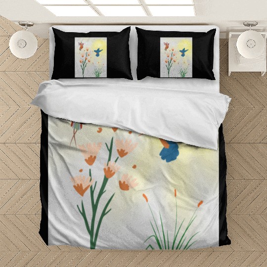 Minimalist Hummingbird and flowers Canvas Print Bedding Sets
