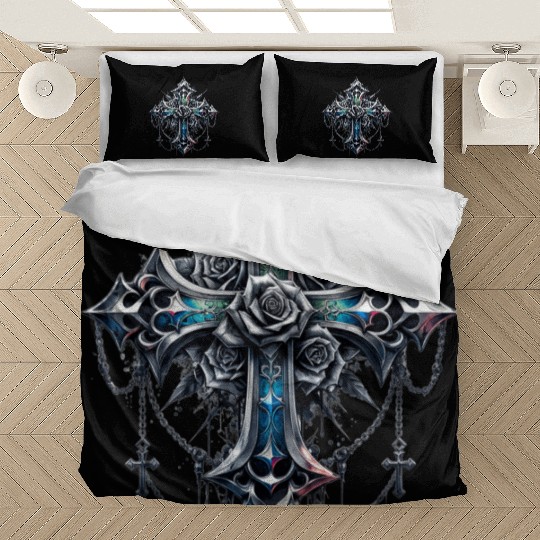 Gothic Crosses - 4 point with Roses Bedding Sets