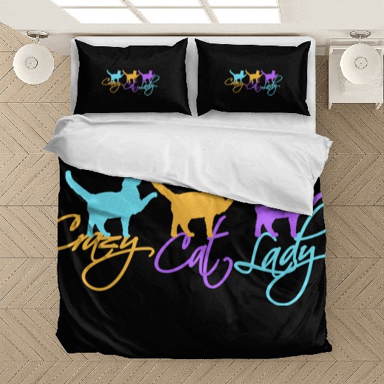 Crazy Cat Lady Text Love Saying Quote Weird Woman Bedding Sets