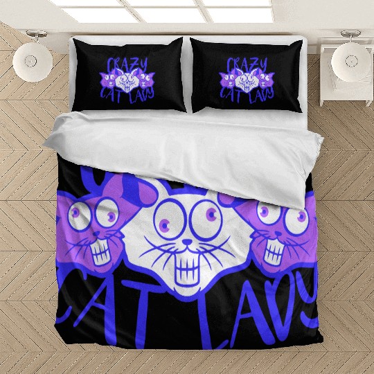 Crazy Cat Lady Text Love Saying Quote Weird Woman Bedding Sets