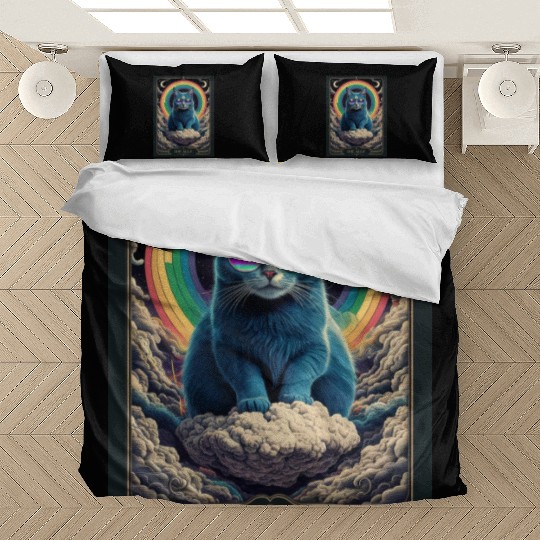 tarot card the alley blue cat rainbow sunglasses Bedding Sets