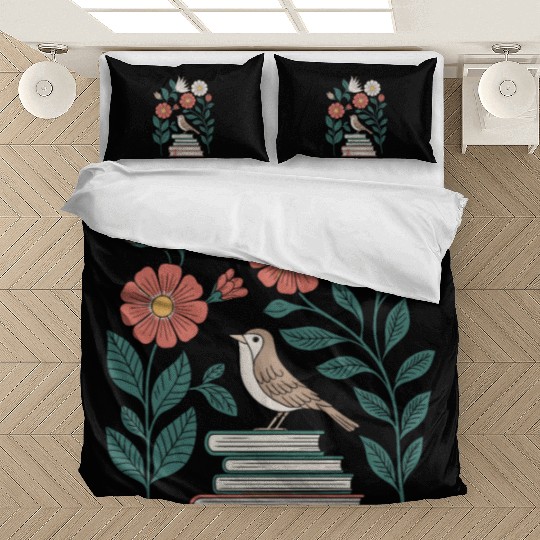 Cottagecore Bird on Books with Flowers Delight Bedding Sets