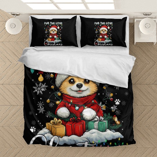 Pomeranian Christmas Tree Decorations Dog Lover Bedding Sets