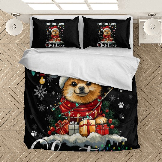 Pomeranian Christmas Tree Decorations Dog Lover Bedding Sets