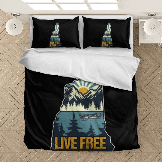 Live Free or Die Retro New Hampshire Nature Bedding Sets