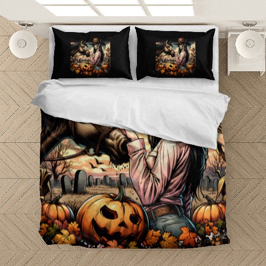 Haunting Cowgirl and Horse in Halloween Graveyard Bedding Sets