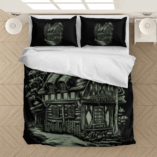 Enchanting Dark Cottagecore House In The Woods Bedding Sets