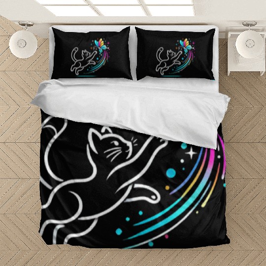 Whimsical Cat Chasing a Colorful Butterfly Bedding Sets