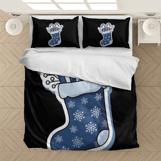 Christmas Stocking Candy Canes Blue And White Bedding Sets