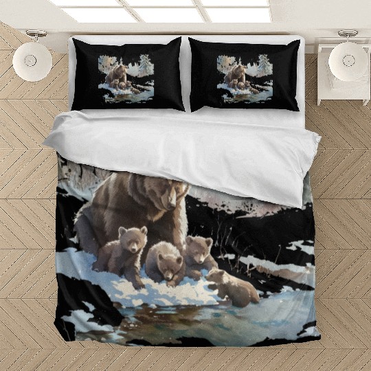 Retro 399 Grizzly Bears Wilderness Scene 90s Bedding Sets