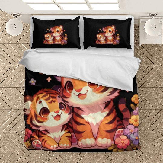 Adorable Tiger Cubs Surrounded By Flowers Bedding Sets