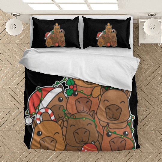 Capybara Christmas Tree Funny Animal Christmas Bedding Sets