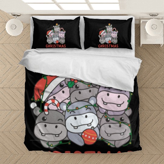Hippo Christmas Tree Merry Christmas Bedding Sets