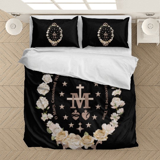 Marian Catholic Virgin Mary Marian Cross Floral Bedding Sets