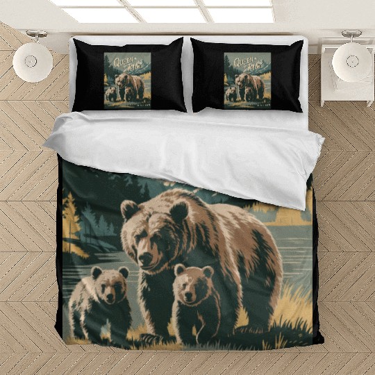 Queen of the Tetons Grizzly 399 Vintage Nature Art Bedding Sets