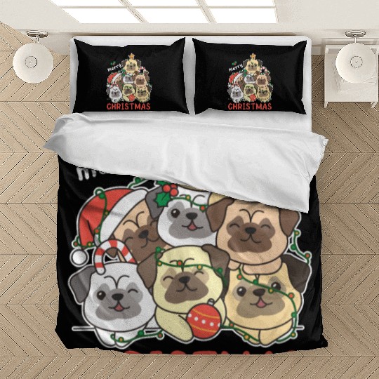 Pug Christmas Tree Merry Christmas Bedding Sets