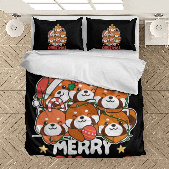 Red Panda Christmas Tree Merry Christmas Bedding Sets