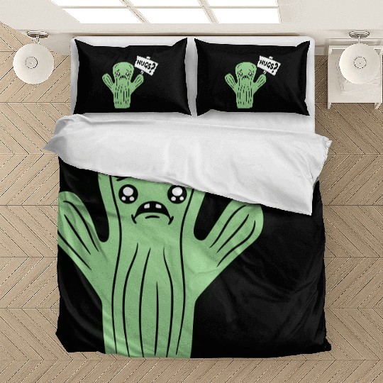 Funny Cactus Sad Face Hugs Sign Lonely Cry Comic Bedding Sets
