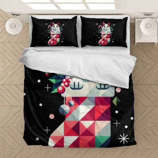 cute cat in a colorful Christmas stocking Bedding Sets