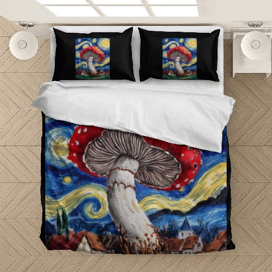 Starry Night Mushroom: Surreal Watercolor Dreamsca Bedding Sets