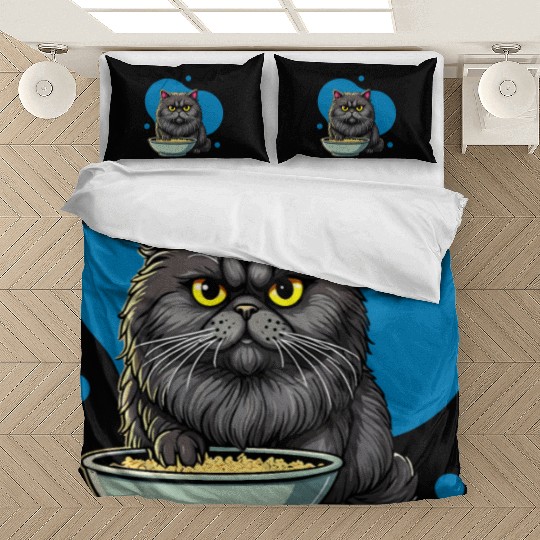 Persian Cat with Food Bowl - Adorable Cartoon Styl Bedding Sets
