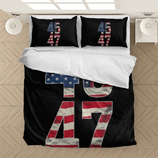 45 and 47 American Flag Reflection Trump 2024 Bedding Sets