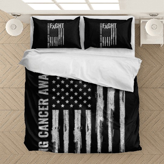Lung Cancer Awareness White Ribbon Fight USA Flag Bedding Sets