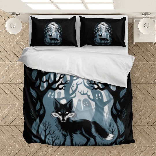 Dark Cottagecore Forest with Fox and Ghosts Bedding Sets