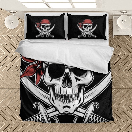 Pirate Skull Crossbones Red Bandana Jolly Roger Bedding Sets