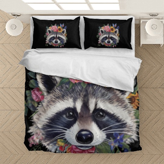 Floral Raccoon Face Raccoon Cottagecore Botanical Bedding Sets