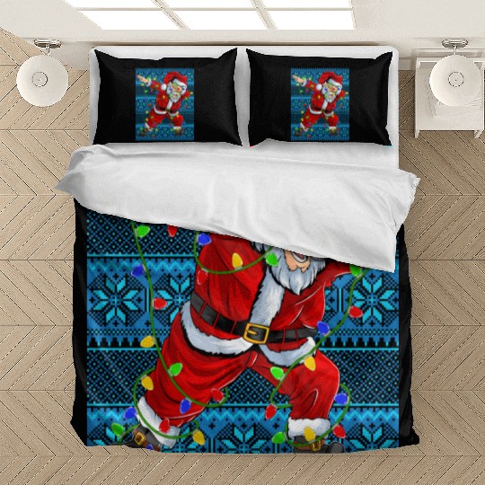Dabbing Santa Christmas Tree Lights Bedding Sets