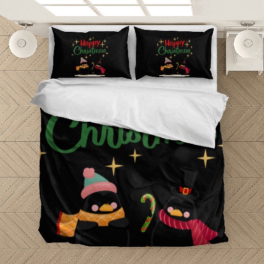 Cute cartoon penguins celebrating Christmas Bedding Sets