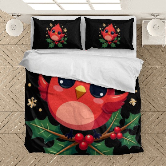 Elegant Christmas Cardinal on Holly Branch Bedding Sets