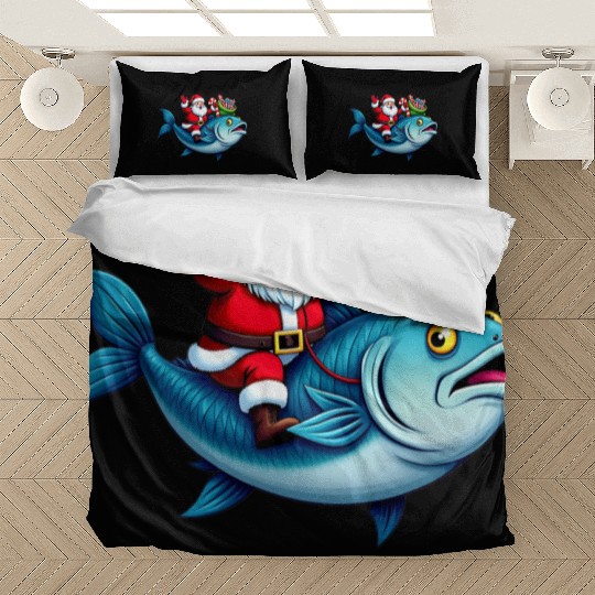 Santa on Bass Merry Fishmas Fishing Christmas Bedding Sets