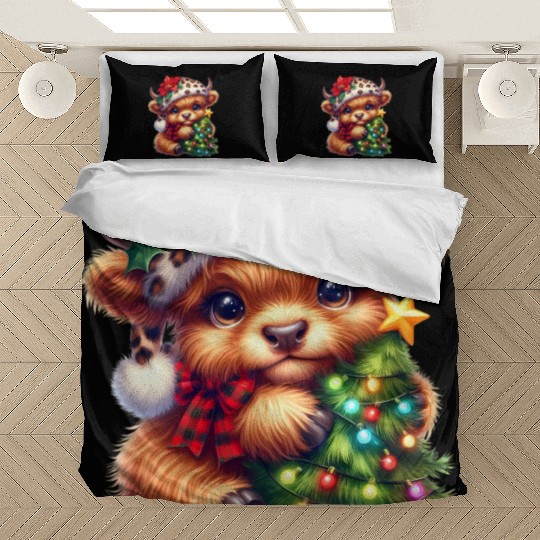 Christmas Merry Christmas For Gift Highland Cow Bedding Sets