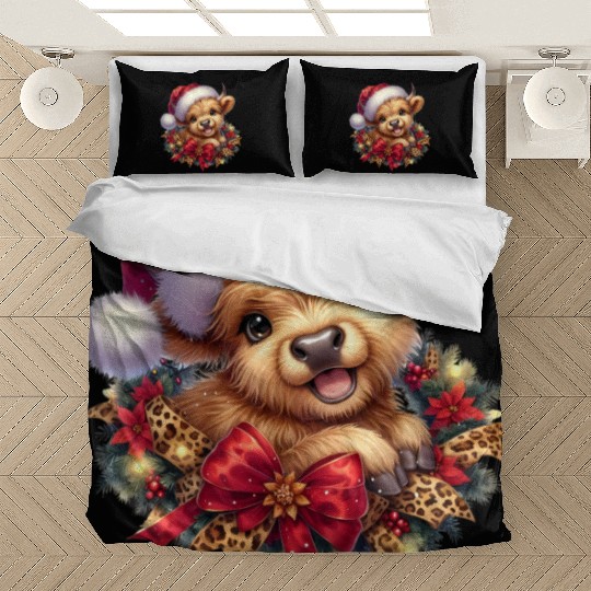 Christmas Merry Christmas For Gift Highland Cow Bedding Sets