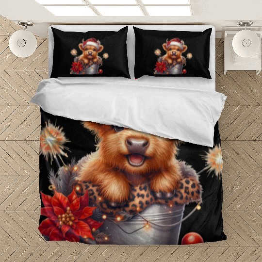 Christmas Merry Christmas For Gift Highland Cow Bedding Sets