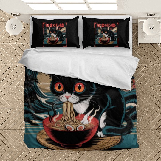 Funny Cat Ramen Japanese Cute Cat Bedding Sets
